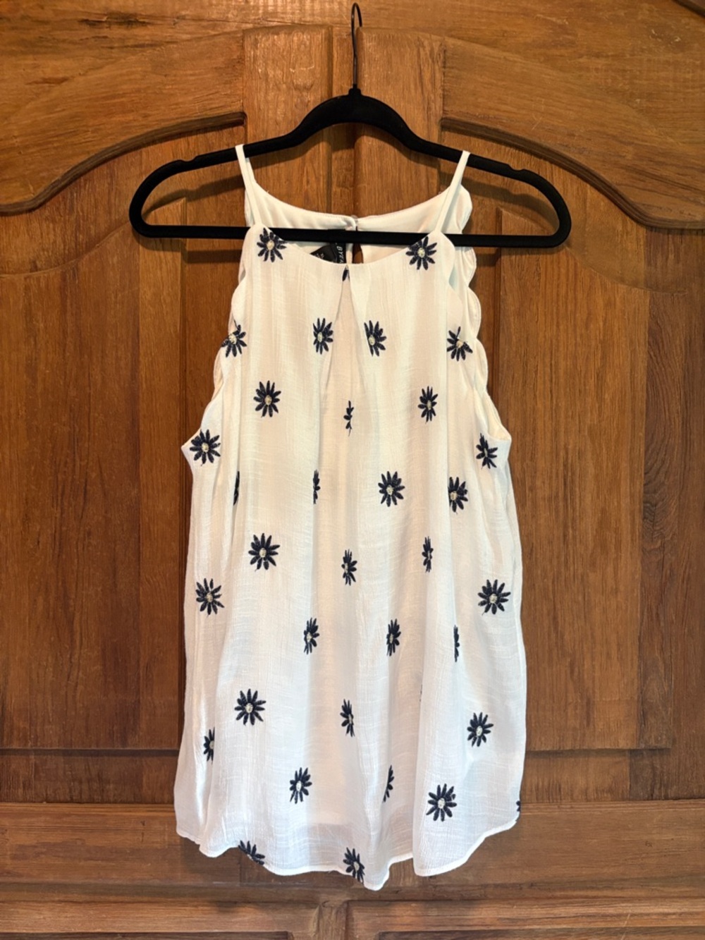 A. Byer White Halter Tank with Navy Floral Embroidery